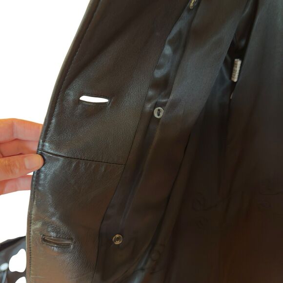 Vintage 60-70’s Leathercraft Womens Leather Coat M/L Black Double Breasted Lined - Picture 7 of 16